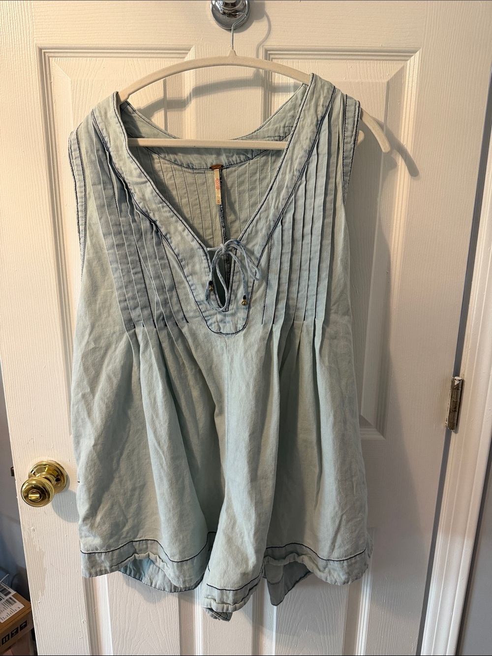 Free People Light Blue Sleeveless Pintuck V-Neck Romper